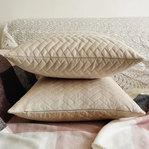 Vista 2 de Juego de 2 fundas de almohada decorativas color beige de 18 x 18 pulgadas, fundas de cojín cuadradas para sofá, cama, sala de estar
