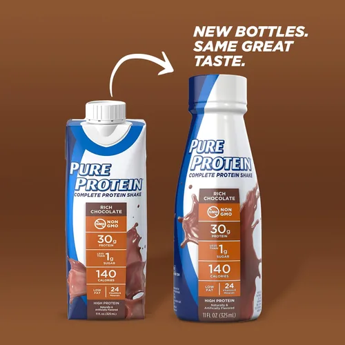 Vista 6 de Pure Protein Batido de proteína de chocolate 1.06 oz de proteína completa listo para beber y amigable para keto Vitaminas A, C, D y E más zinc