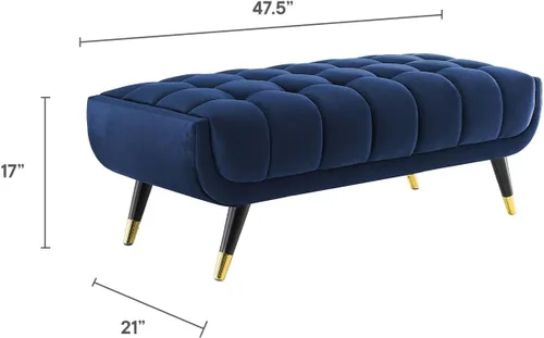Vista 3 de Modway Adept Banco de terciopelo de rendimiento de 47.5 pulgadas en azul medianoche, 47.5 pulgadas