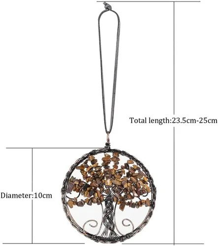 Vista 4 de Árbol de la vida con piedra de cristal curativo, adorno colgante para el hogar, oficina, automóvil, decoración colgante para Feng Shui, decoración