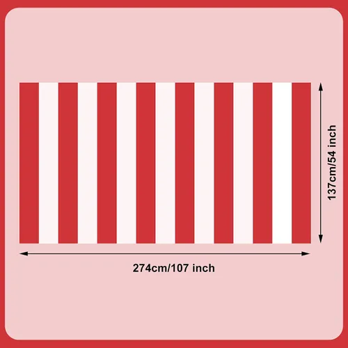 Vista 2 de peony man Mantel de plástico a rayas rojas y blancas, mantel rectangular impermeable para carnaval y circo, para decoración de días festivos