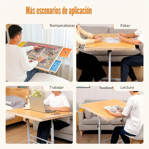 Vista 7 de Mesa de rompecabezas de 1500 piezas con cajones y cubierta – Altura ajustable y patas inclinables, tablero de rompecabezas portátil sin ensamblaje
