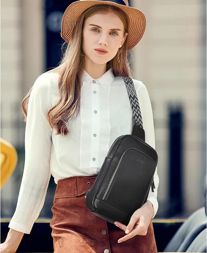 Vista 2 de CLUCI Bolso bandolera para mujer, bolso cruzado de cuero para mujer, a la moda, riñonera para hombres y mujeres, mochila grande para el pecho
