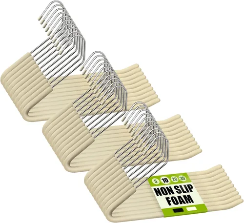 Vista 16 de Spring Fever Colgadores acolchados de esponja antideslizante para pantalones - Espuma cromada resistente ahorro de espacio Beige 5