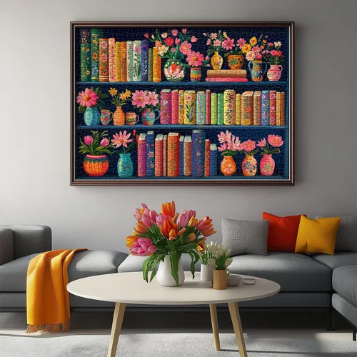 Vista 2 de Rompecabezas de Libro en Flor de Jigsaw 1000 Piezas, Rompecabezas de Páginas de Flores Silvestres de PICKFORU, Rompecabezas Floral de Plantas Libros