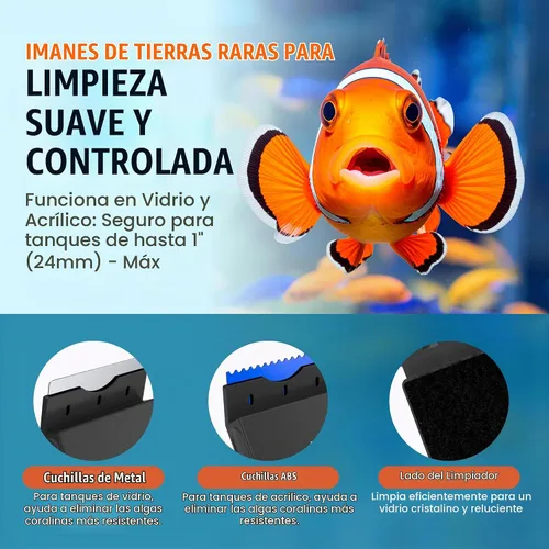 Vista 5 de FLIPPER EDGE MAX - Limpiador magnético 2 en 1 para tanques de vidrio y acrílico de hasta 1 pulgada (0.945 in) de grosor, diseño de doble hoja