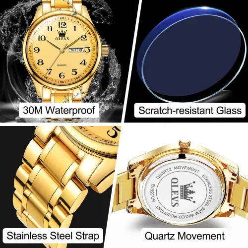 Vista 4 de OLEVS Men's Luxury Stainless Steel Watch Large Face Day Date Waterproof dorado (All Gold)