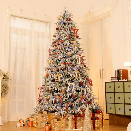 Vista 7 de Hykolity Árbol de Navidad preiluminado de 7.5 pies con 650 LED multicolor Flocado Multicolor