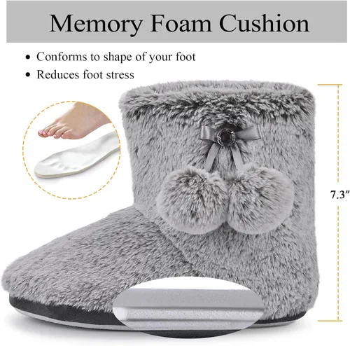Vista 4 de DL Pantuflas bonitas para mujer, con forro polar mullido, espuma viscoelástica, zapatos de casa, para invierno, con pompones