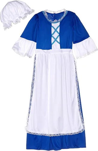 Vista 3 de Traje de muchacha colonial, tamaño grande, para niña, L, AzulBlanco