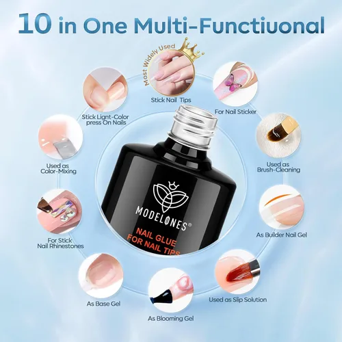 Vista 2 de modelones 2pcs 0.5 fl oz 10 in One X Nail Gel Pegamento Gel Base Coat Brush D-transparente-2