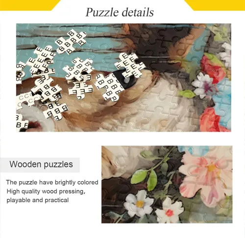 Vista 2 de Cow Floral Jigsaw Puzzles 500 Pieces for Adults with Mesh Storage Bag 2011288