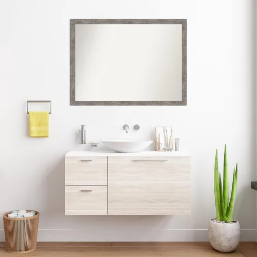 Vista 167 de Amanti Art Silver Bathroom Mirror for Over Sink, 26x35 Custom Made Marred Pewter Rectangle Vanity Mirror, Large Casual Wood Frame, Hangs Horizonally