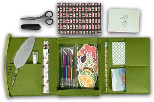 Vista 3 de Pen Pal Letter Writing Kit, Felt Organizer Writing Folder, Fancy Feather Pen, Paper, Cards & Envelopes, Gel Pens, Scissors, Glue Stick, Snail Mail