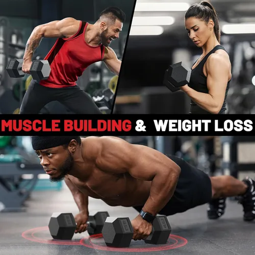 Vista 6 de Hex Dumbbell Set 2.5-100lb, Rubber Grip Dumbbells, Home Gym Complete & Durable Cast Iron Core Odorless Antiroll Hex Shape Ergonomic Versatile Home