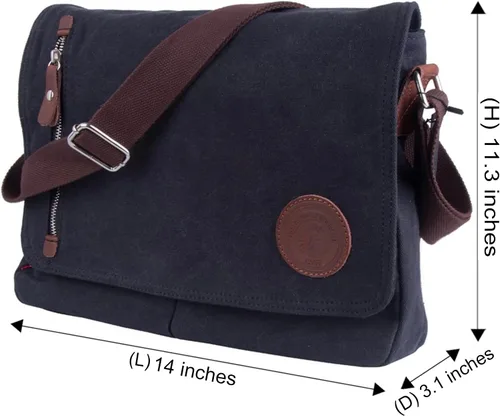 Vista 2 de HuaChen Vintage Canvas Messenger Bag,Travel Shoulder Satchel Unisex Crossbody Purse Bookbag for 14 Inch Laptop