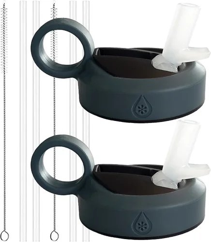 Vista 9 de Paravalve - Tapa con popote de alto rendimiento para botellas de agua de boca ancha, a prueba de fugas, aislada, mango suave al tacto, sin BPA Negro