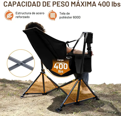 Vista 4 de TIMBER RIDGE Silla de camping tipo hamaca, silla hamaca oscilante de gran tamaño con respaldo y asiento ajustables para césped al aire libre
