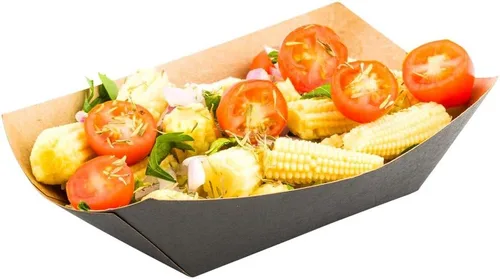Vista 6 de Restaurantware Bio Tek - Botes de comida de 2 onzas, 50 bandejas de papel desechables para alimentos, de papel negro, resistentes a la grasa