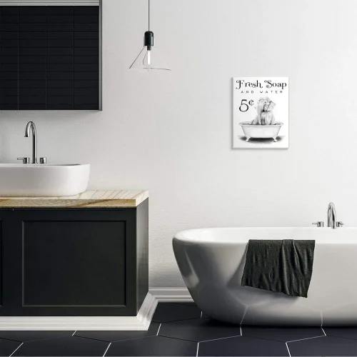 Vista 2 de Stupell Industries Letrero antiguo de agua y jabón fresco para baño, diseño de Rachel Nieman Art, 13 x 19 pulgadas, placa de pared Stupell
