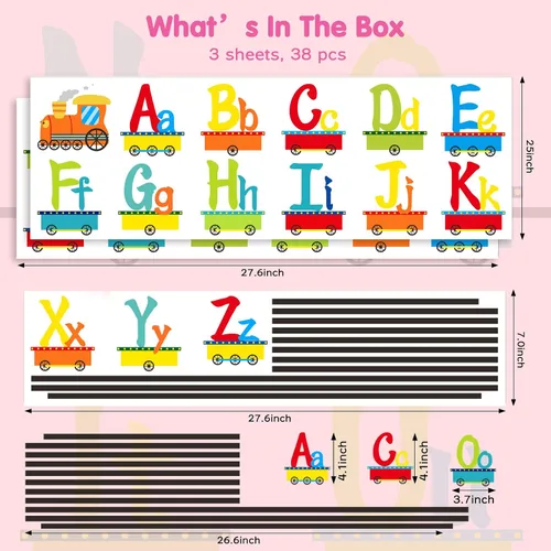 Vista 4 de Calcomanías de alfabeto para niños, alfabeto ABC, calcomanías de tren, calcomanías de pared de letras del alfabeto, calcomanías de pared