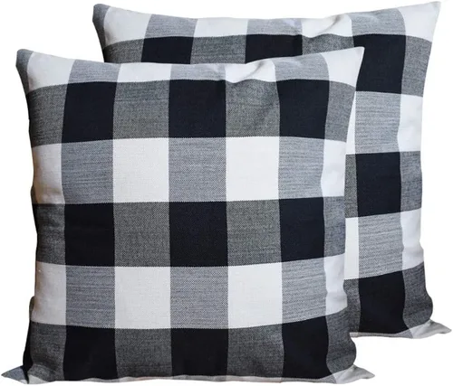 Vista 10 de HOPLEE Juego de 2 fundas de almohada de 22 x 22 pulgadas, fundas de almohada decorativas a cuadros de búfalo blanco y negro