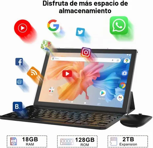 Vista 3 de Tablet Android 15, tabletas 2 en 1 de 10 pulgadas con teclado, 18 GB de RAM 128 GB ROM 2 TB Expand, CPU de cuatro núcleos de 2.0 GHz, 5G WiFi 6