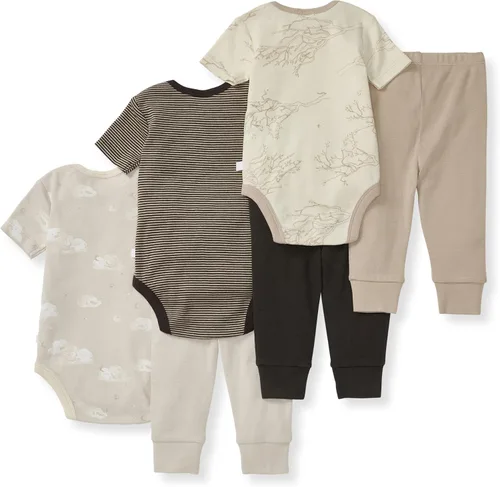 Vista 2 de Burt Bees - 6Pk Baby Girl Organic Cotton Bodysuit & Pant Set, Ranunculus