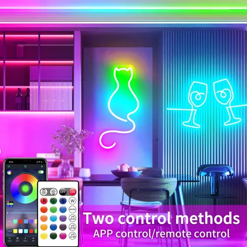 Vista 2 de segrass Luces de Cuerda LED de Neón RGB DC24V de 16.4 pies con Control Remoto/APP, Impermeables, Flexibles, Multicolor, Estilo Moderno