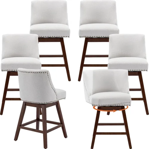 Vista 15 de Juego de 2 taburetes de bar giratorios modernos, taburetes de bar de 26.6 pulgadas de altura de mostrador beige con respaldo para isla de cocina