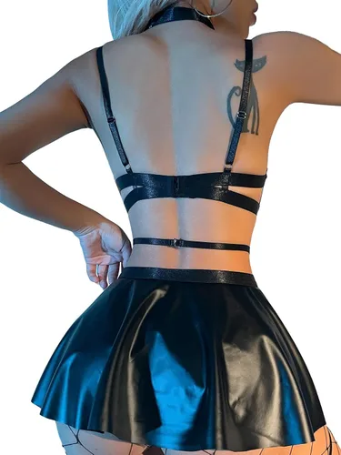Vista 2 de Lilosy Conjunto de lencería con tiras de arnés vinculado con anillo sexy