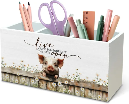 Vista 34 de DILSJ Organizador inspirador de 2 compartimentos para lápices, organizador para escritorio, amantes de los pollos regalos para mujeres, Live Like