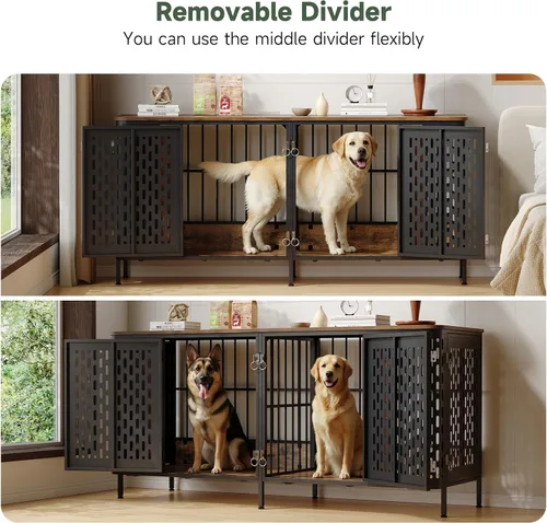 Vista 4 de Muebles dobles del cajón del perro de 71", muebles grandes de la perrera del perro