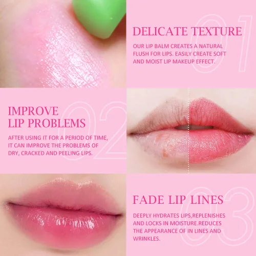 Vista 3 de evpct 2 piezas de bálsamos labiales tintados de aloe vera, cambio de color PH, barra de labios de larga duración, bálsamo labial, mancha, set de 2