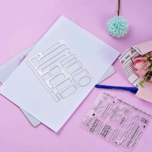 Vista 4 de Sucrain 2 troqueles de metal troquelados y sellos de silicona transparente, para hacer tarjetas, papel, manualidades, álbumes de recortes