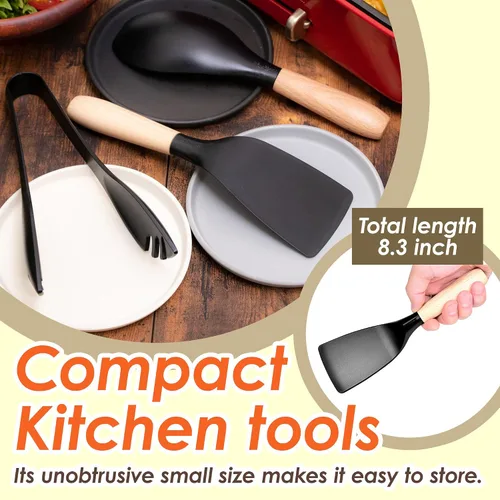 Vista 2 de Espátula corta, elegante herramienta de cocina, espátula flexible antiadherente resistente al calor, mango corto de madera, cocina para pescado