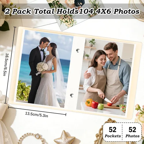 Vista 6 de Aevdor Paquete de 2 álbumes de fotos pequeños de 4 x 6 pulgadas, cubierta de cuero, cada paquete tiene capacidad para 52 imágenes verticales, álbum