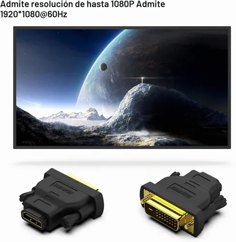 Vista 4 de BENFEI Adaptador DVI a HDMI, DVI-D bidireccional a HDMI macho a hembra con cable chapado en oro, paquete de 2