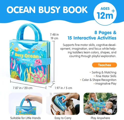 Vista 8 de hahaland Libro de actividades sensoriales Montessori para niños pequeños de 1 a 3 años, juguete de viaje para niños de 1, 2 y 3 años, juguete