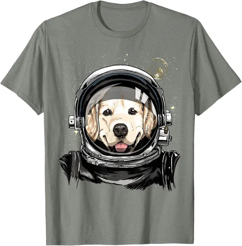 Vista 70 de Camiseta para amantes de los perros de los astronautas del espacio exterior Golden Retriever Lover, Negro