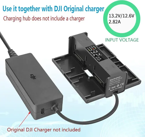 Vista 6 de Hanatora Pantalla Digital 4 en 1 Hub de Carga de Batería Plegable para DJI Air 2S, Mavic Air 2 Drone, Cargador Múltiple en Accesorios de Carga