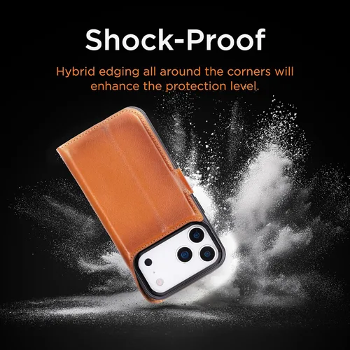 Vista 15 de Bayelon Funda tipo cartera para iPhone 15 Pro, cartera de cuero de grano completo, funda magnética desmontable, tarjetero, funda tipo cartera