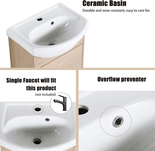 Vista 4 de Vanidad de baño de 18 pulgadas con fregadero, tocador flotante de 18 pulgadas para espacios pequeños, moderno combo de tocador de baño de un solo