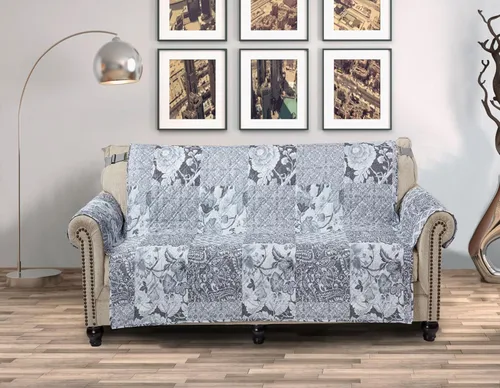 Vista 38 de Brilliant Sunshine Blue Toile Funda Acolchada con Quilted para Silla, 23 pulgadas de Ancho de Asiento, Protector de Muebles Antideslizante, Correa