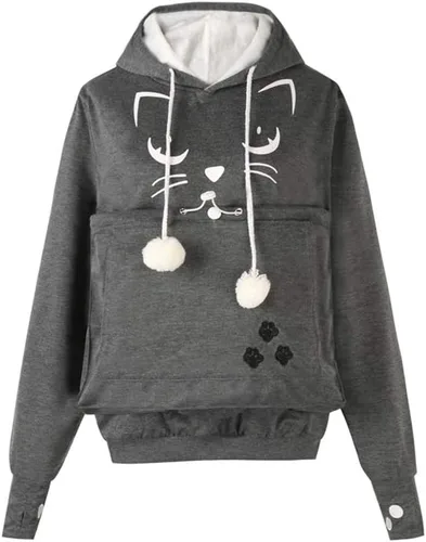 Vista 16 de ALYC Sudaderas unisex con capucha para mascotas, gato, perro, bolsa de canguro de transporte, sudadera con estampado de gato (negro, S)