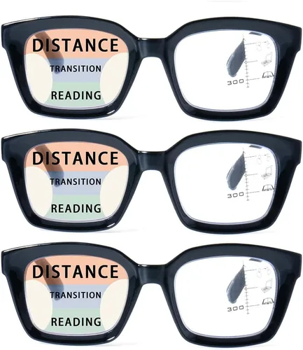 Vista 7 de HIYANJN 3 Pack Progressive Multifocal Reading Glasses for Women Men Square style Blue Light Blocking Spring Hinger Readers