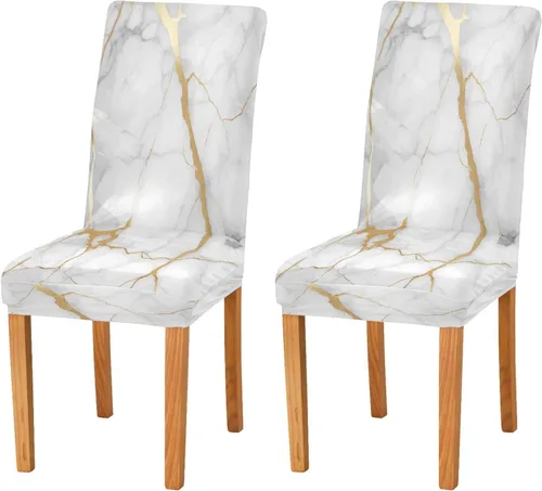 Vista 8 de Juego de 2 fundas elásticas para sillas de comedor con estampado de leopardo a la moda, fundas para sillas de cocina lavables, protector de asiento