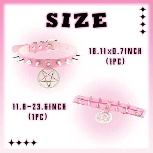 Vista 3 de LaVenty Gargantilla gótica vintage negra, collar de pentagrama rosa, gargantilla gótica punk para mujeres y hombres, collar de cadena de poliuretano