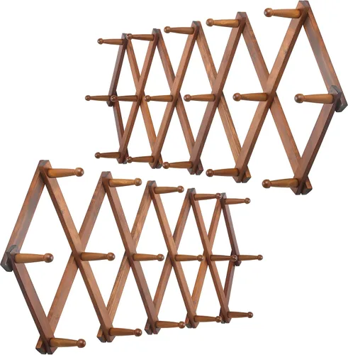 Vista 18 de WEBI Perchero de Pared Acordeón, Perchero de Sombreros de Madera Expandible para Perchero de Abrigos Montado en Pared, Soporte de Ganchos Acordeón