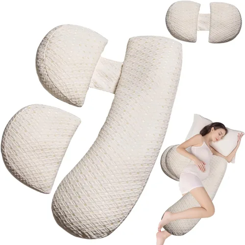 Vista 8 de Almohada de embarazo para mujer, almohada de maternidad de cuerpo completo para soporte de espalda y cadera, funda suave extraíble para comodidad